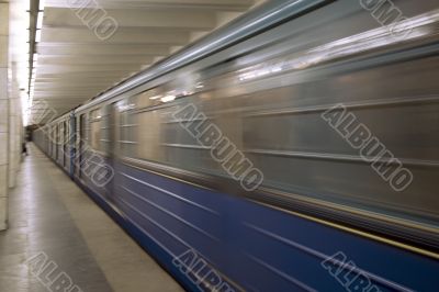 Train at subway hall