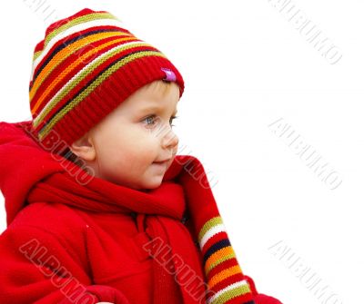 Girl in a red jacket isolated