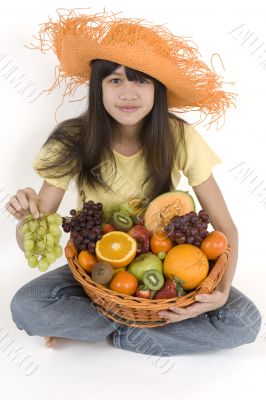Teenagers with fruit basket