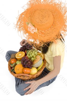 Teenagers with fruit basket
