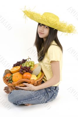 Teenagers with fruit basket