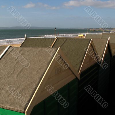 the rooves of beach huts