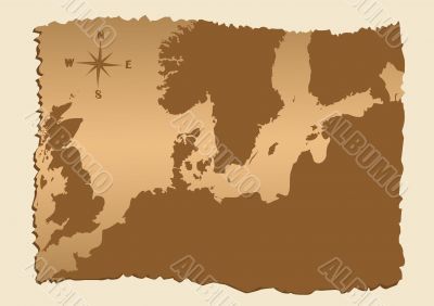 Old map of North Europe with Baltic sea
