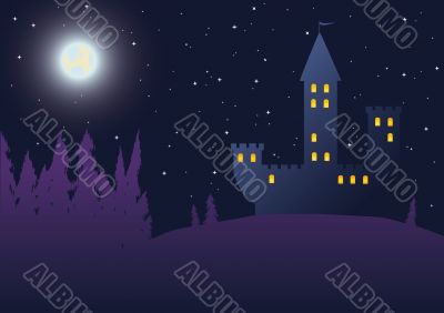 Night background with castle