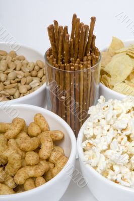 Chips peanuts popcorn salted sticks