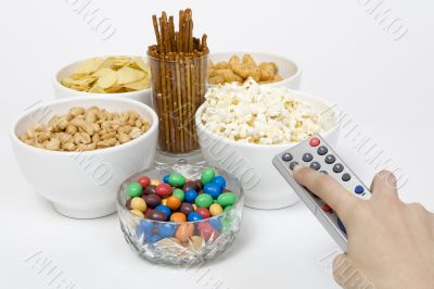 Chips peanuts popcorn salted sticks