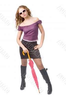 young girl with pink umbrella