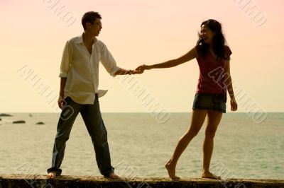 silhouette of happy young couple