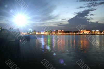 Panorama of modern city at night.