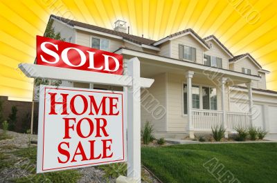 Sold Home For Sale Sign & New House