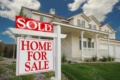 Sold Home For Sale Sign & New House