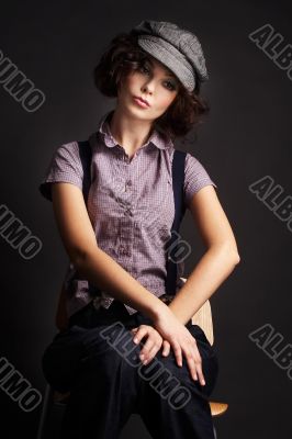 brunette girl posing on dark background