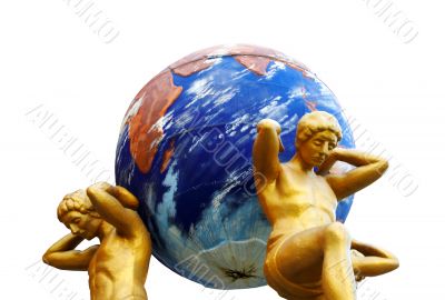 Statues support the globe of the Earth