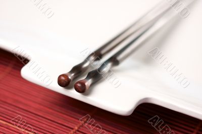Wooden Chopsticks & White Plate