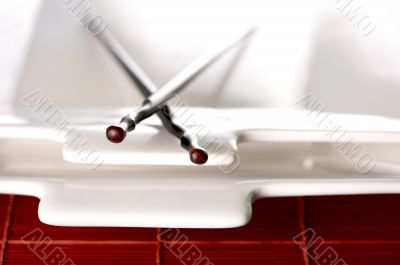 Wooden Chopsticks & White Plate