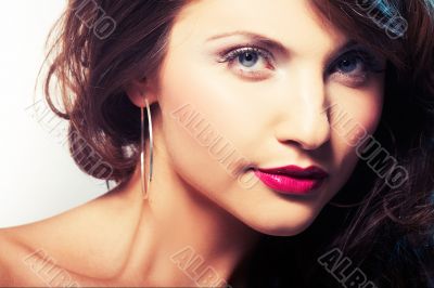 portrait of girl with red lipstic