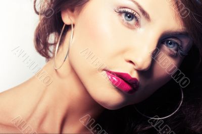 portrait of girl with red lipstic