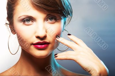 portrait of girl with red lipstic