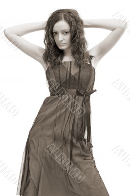 beautiful girl in brown dress