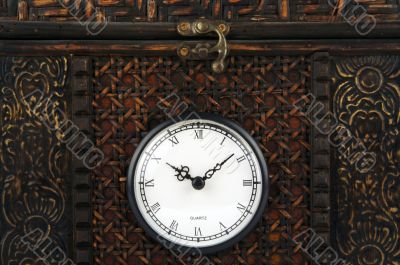 Close-up Front of Ornate Carriage Clock Box.