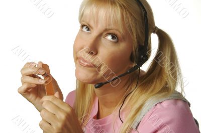 An obviously bored customer support girl.