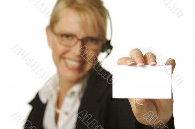 Beautiful woman Holding Blank Business Card