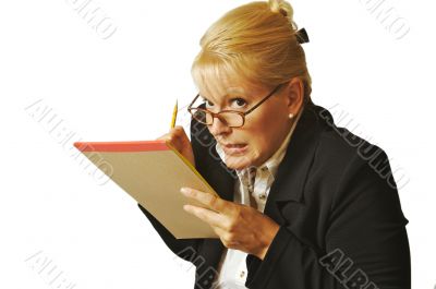 Female Erases Mistake on her Notepad