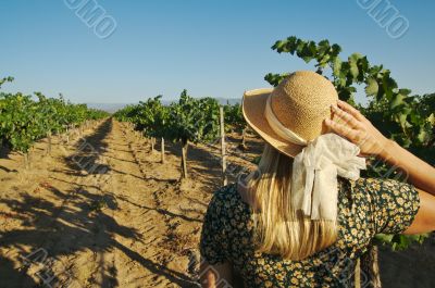 Beautiful Woman Strolling at a Winery