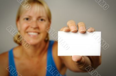 Woman with Blank Business Card