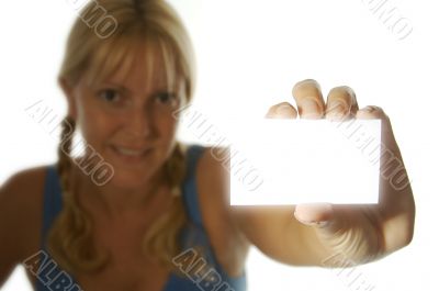 Woman with Blank Business Card