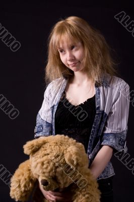 blonde girl with teddy bear