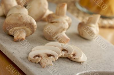 Mushrooms on a Cutting Board