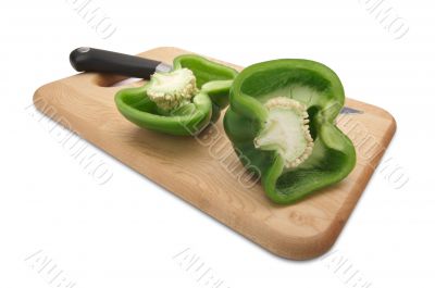 Cut Green Bell Pepper and Knife