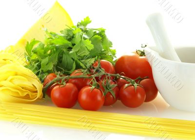 fresh ripe tomatos with parsley, cheese and pasta