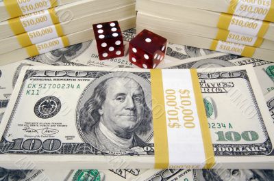One Hundred Dollar Bills & Red Dice