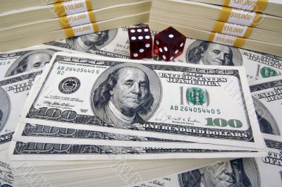 One Hundred Dollar Bills & Red Dice
