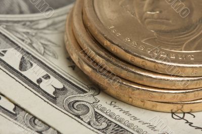 Abstract U.S. Dollar Coins & Bills