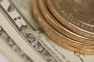 Abstract U.S. Dollar Coins & Bills