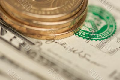Abstract U.S. Dollar Coins & Bills