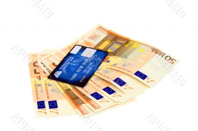Euro banknotes with credit card