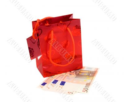 Shopping bag with euro banknotes
