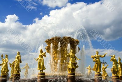 Golden fountain in the park