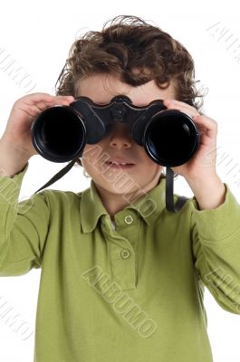 adorable boy with binoculars