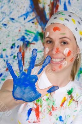 Attractive woman painting