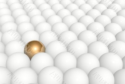 Gold sphere in row of white spheres