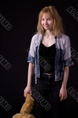 blonde girl with teddy bear
