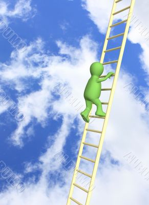 3d  puppet, rising upwards on a ladder