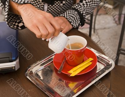 Preparing coffee latte