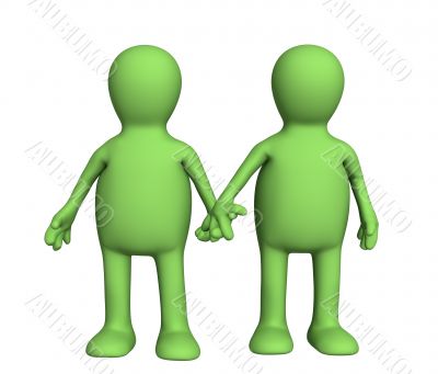 Two puppets keeping for hands