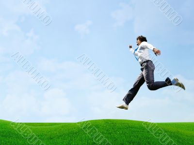 Jumping businessman